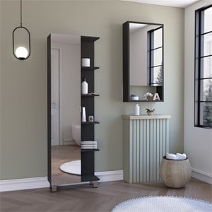 Pemberly Row 2 Piece Bathroom Set Linen and Medicine Cabinet in Black