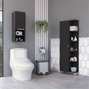 Pemberly Row 2 Piece Bathroom Set Linen and Medicine Cabinet in Black