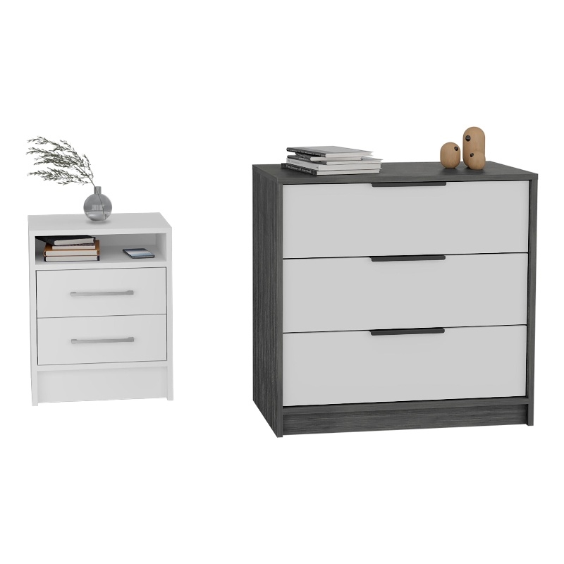 Pemberly Row 2 Piece Bedroom Set Dresser and Nightstand in Multi-Color
