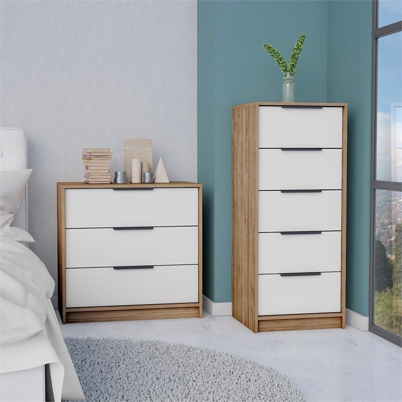 Pemberly Row 2 Piece Bedroom Set 2 Drawer Dressers in Multi-Color