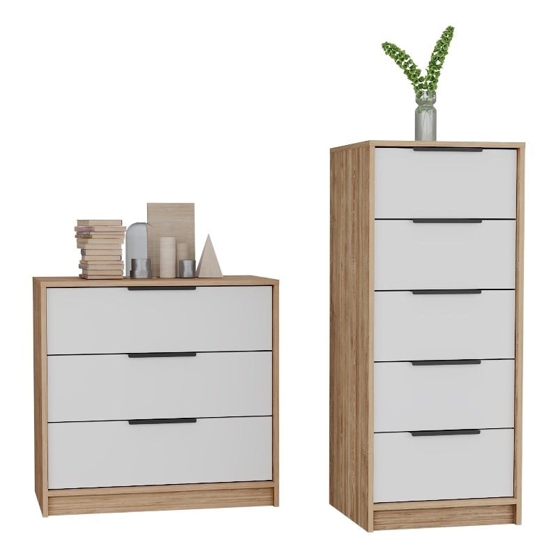 Pemberly Row 2 Piece Bedroom Set 2 Drawer Dressers in Multi-Color