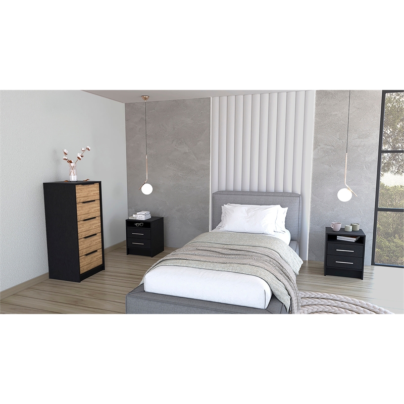 Pemberly Row 3 Piece Bedroom Set Dresser and 2 Nightstands in Multi-Color