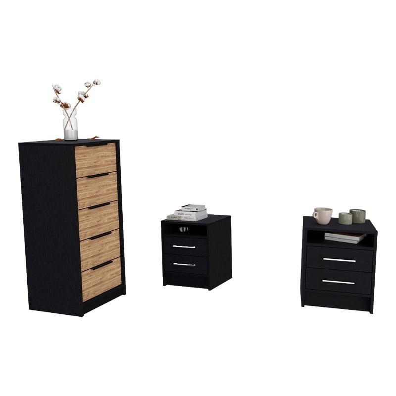 Pemberly Row 3 Piece Bedroom Set Dresser and 2 Nightstands in Multi-Color