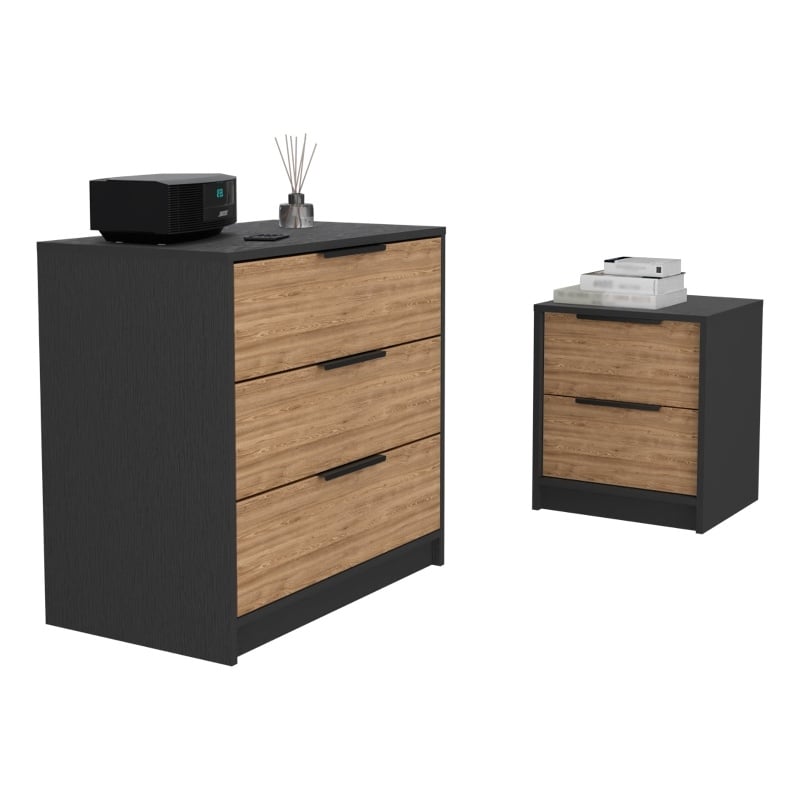 Pemberly Row 2 Piece Bedroom Set Dresser and Nightstand in Multi-Color