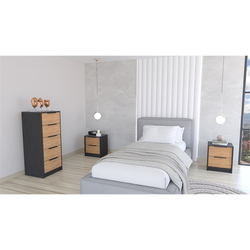 Pemberly Row 3 Piece Bedroom Set Dresser and 2 Nightstands in Multi-Color