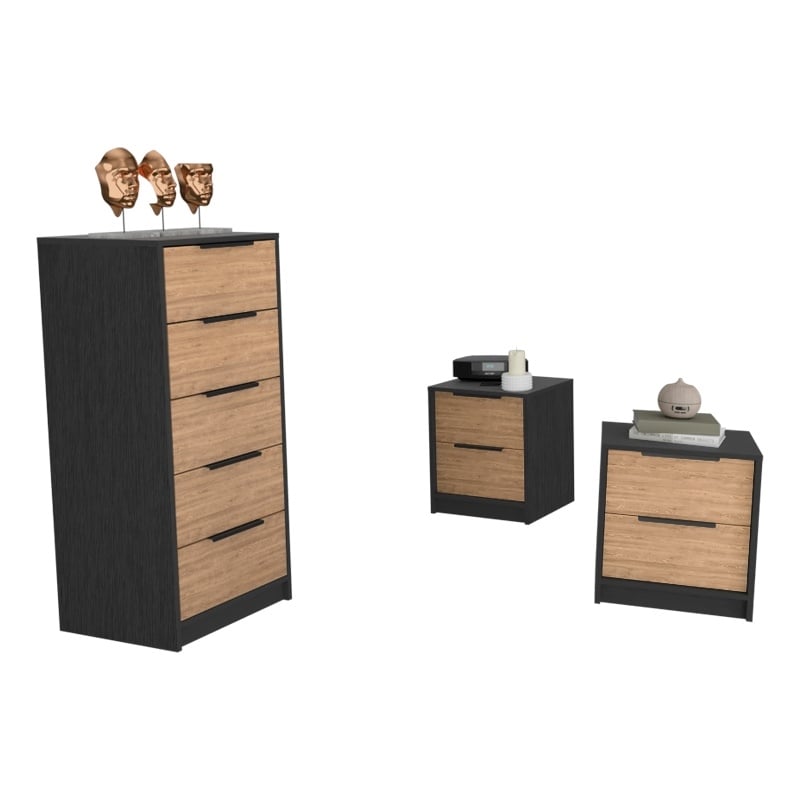 Pemberly Row 3 Piece Bedroom Set Dresser and 2 Nightstands in Multi-Color