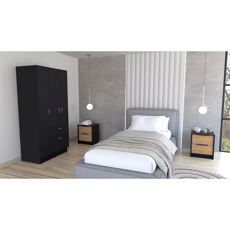 Pemberly Row 3 Piece Bedroom Set Armoire and 2 Nightstands in Multi-Color