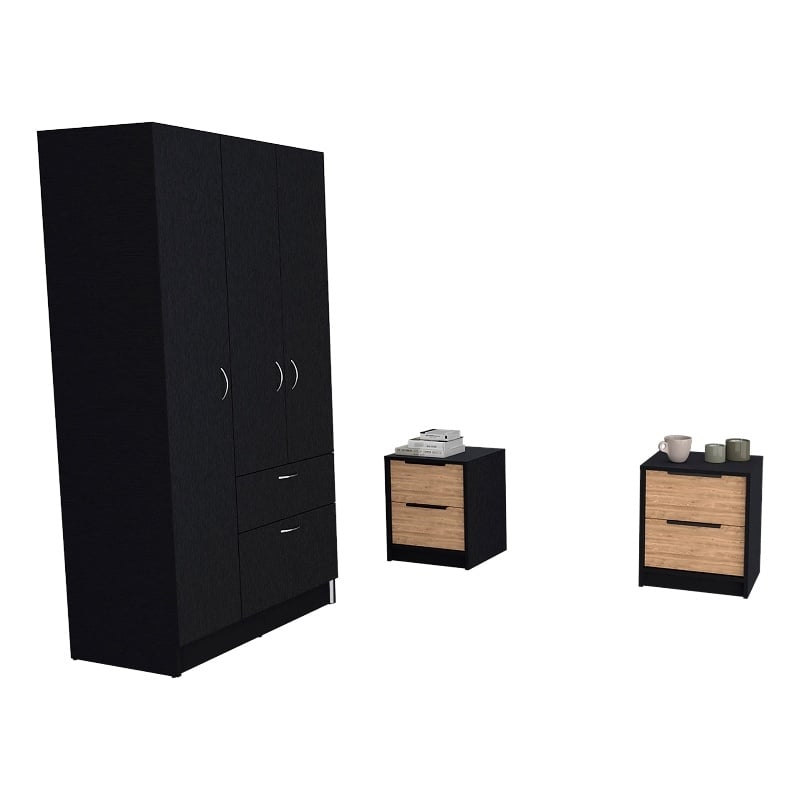 Pemberly Row 3 Piece Bedroom Set Armoire and 2 Nightstands in Multi-Color