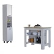 Pemberly Row 2 Piece Kitchen Set Island and Pantry in Multi-Color