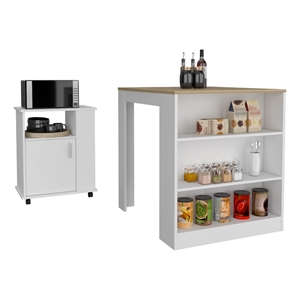 Pemberly Row 2 Piece Kitchen Set Island and Service Cart in Multi-Color