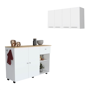 Pemberly Row 2 Piece Kitchen Set Cart and Wall Cabinet in Multi-Color
