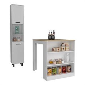 Pemberly Row 2 Piece Kitchen Set Island and Pantry in Multi-Color