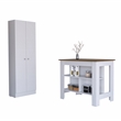 Pemberly Row 2 Piece Kitchen Island and Pantry Set in White and Walnut