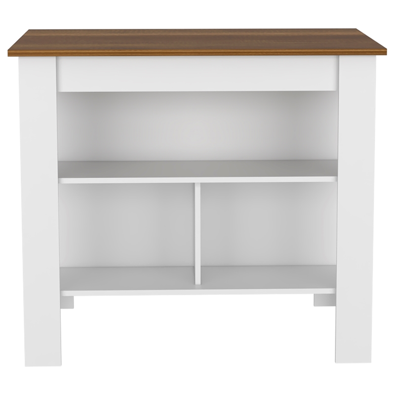 Pemberly Row 2 Piece Kitchen Island and Pantry Set in White and Walnut