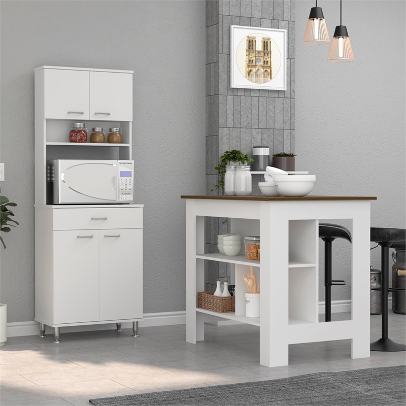 Pemberly Row 2 Piece Kitchen Set Island and Pantry in Multi-Color