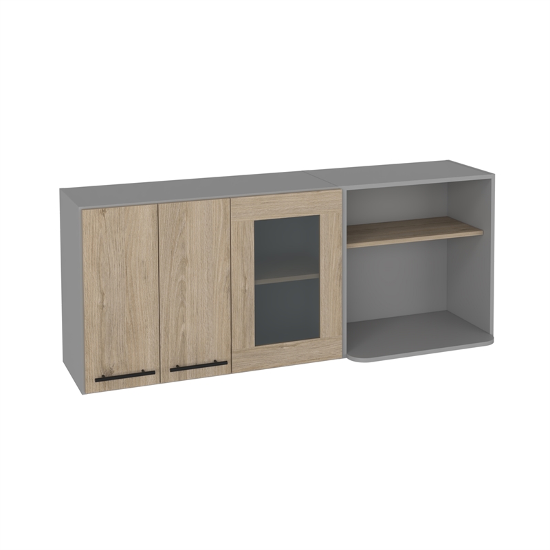 Pemberly Row Kitchen Wall Cabinet with Glass Door in Light Pine