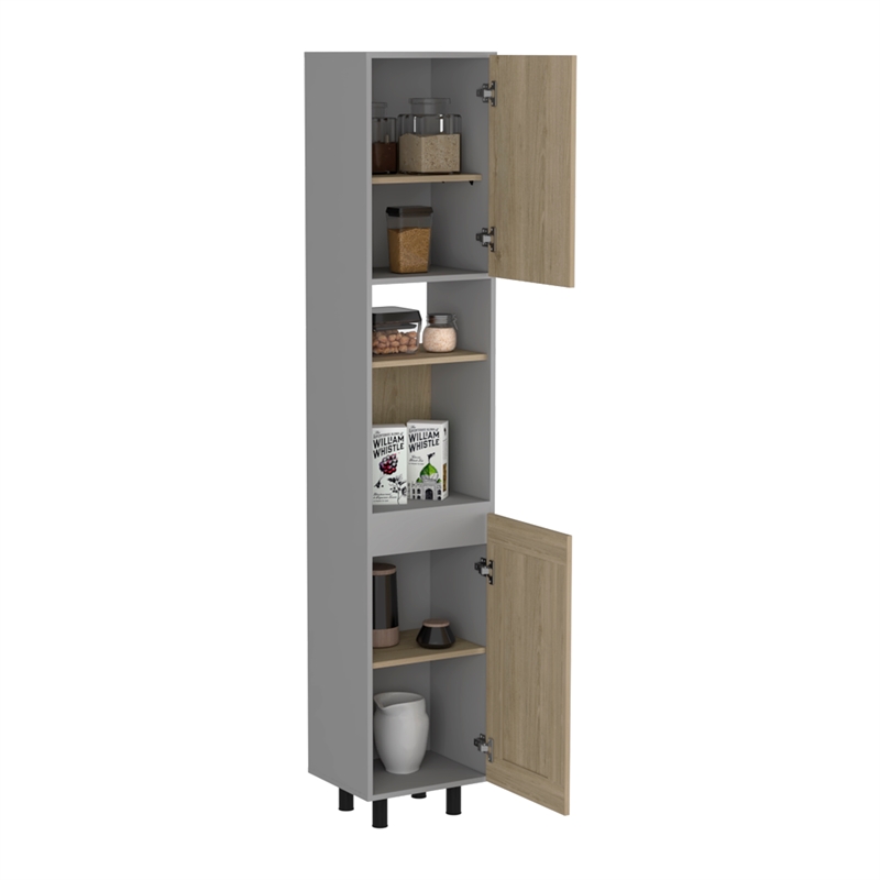 Pemberly Row Kitchen Pantry 82in High in Light Pine and White
