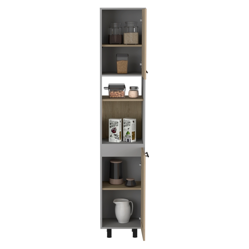 Pemberly Row Kitchen Pantry 82in High in Light Pine and White
