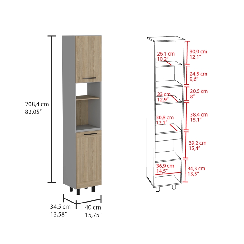 Pemberly Row Kitchen Pantry 82in High in Light Pine and White