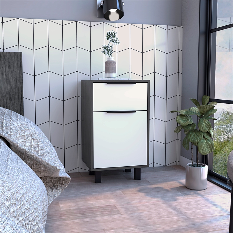Pemberly Row Nightstand with Drawer and Cabinet in Multi-Color