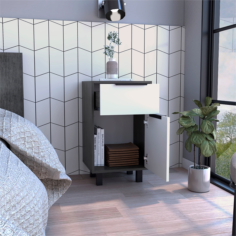 Pemberly Row Nightstand with Drawer and Cabinet in Multi-Color