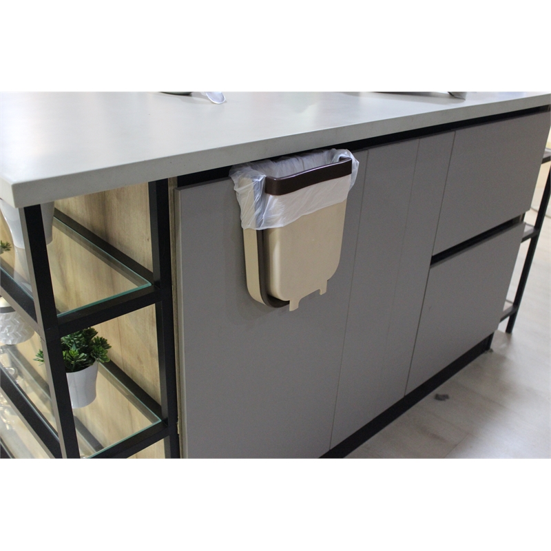 Pemberly Row 1.6 Gallon Cabinet Door Mini Trash Can in Brown