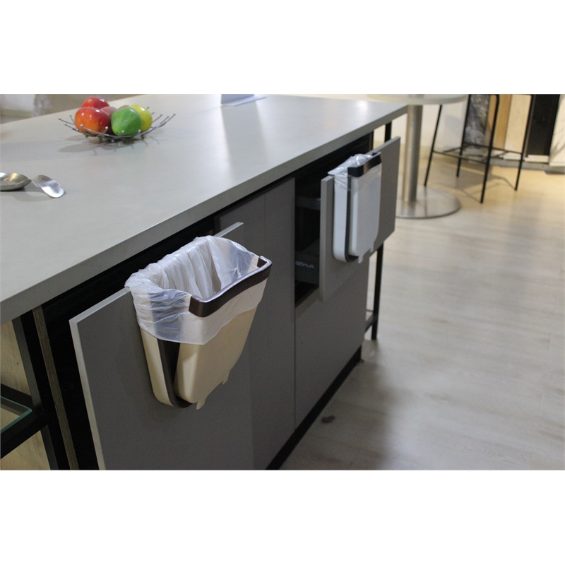 Pemberly Row 1.6 Gallon Cabinet Door Mini Trash Can in Brown