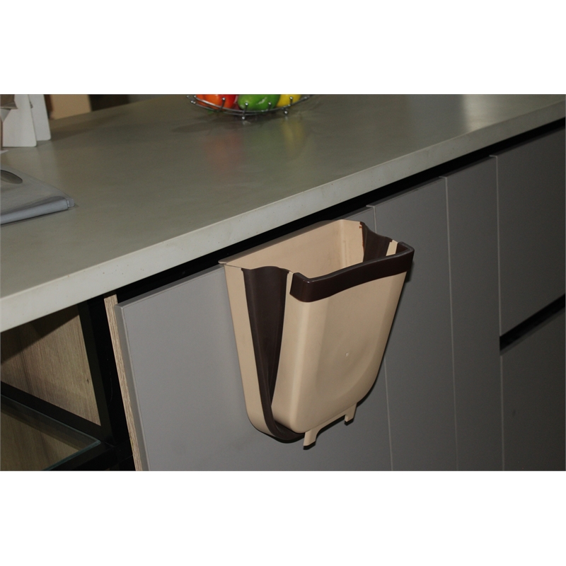 Pemberly Row 1.6 Gallon Cabinet Door Mini Trash Can in Brown