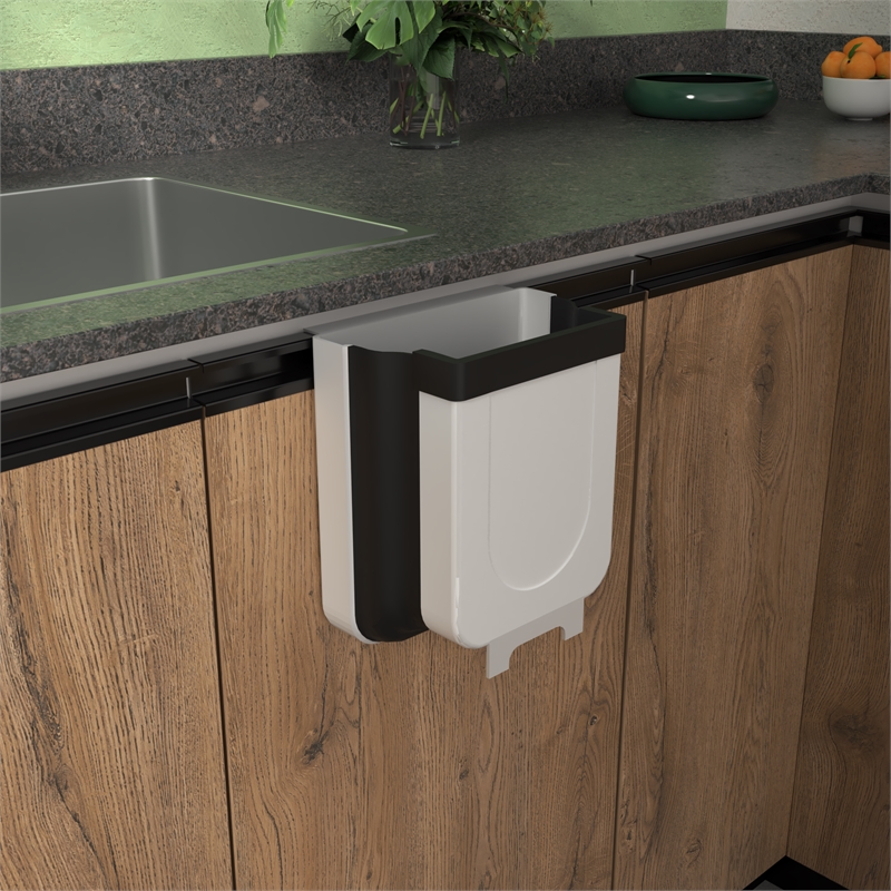 Pemberly Row 1.6 Gallon Cabinet Door Mini Trash Can in White
