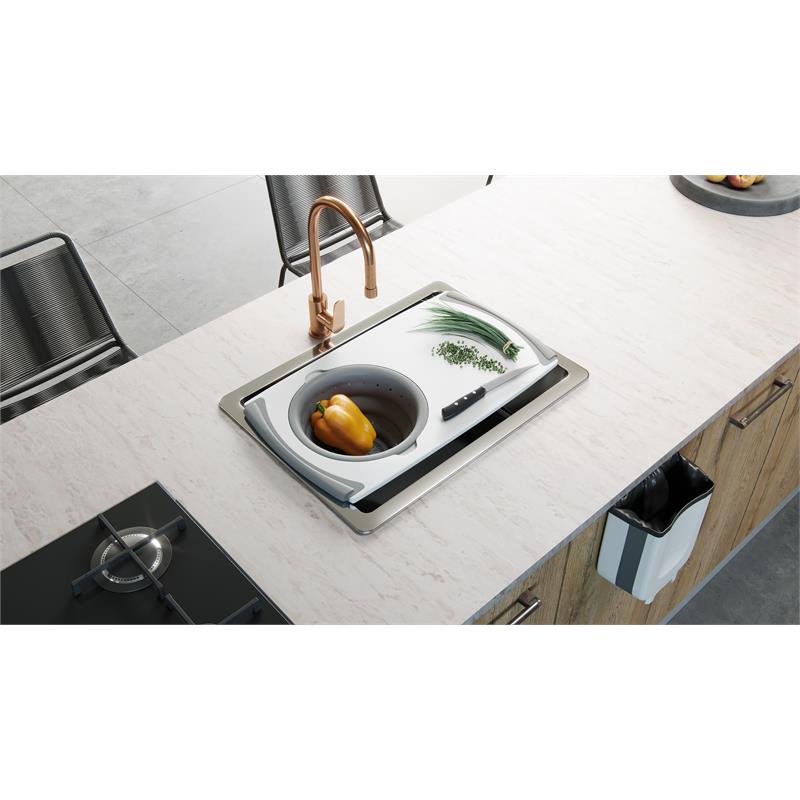Pemberly Row Plastic Cutting Board with Strainer in White and Grey