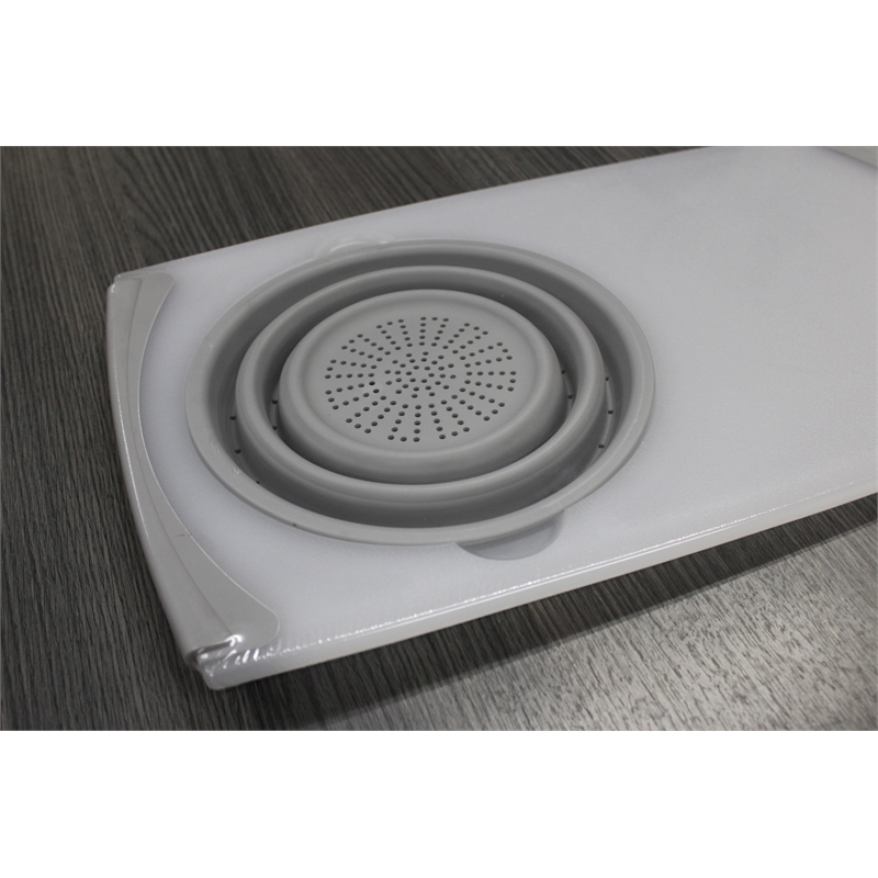 Pemberly Row Plastic Cutting Board with Strainer in White and Grey