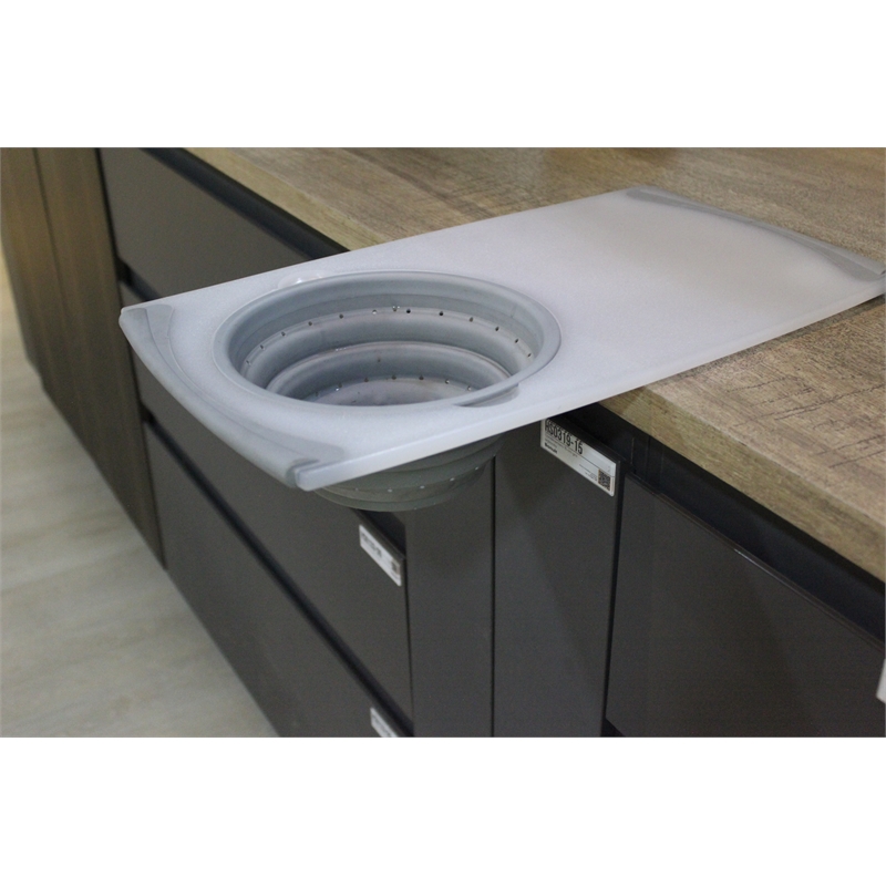 Pemberly Row Plastic Cutting Board with Strainer in White and Grey
