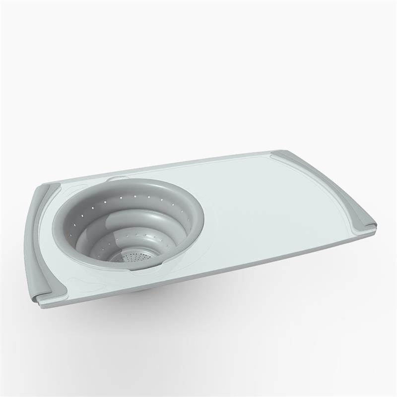 Pemberly Row Plastic Cutting Board with Strainer in White and Grey