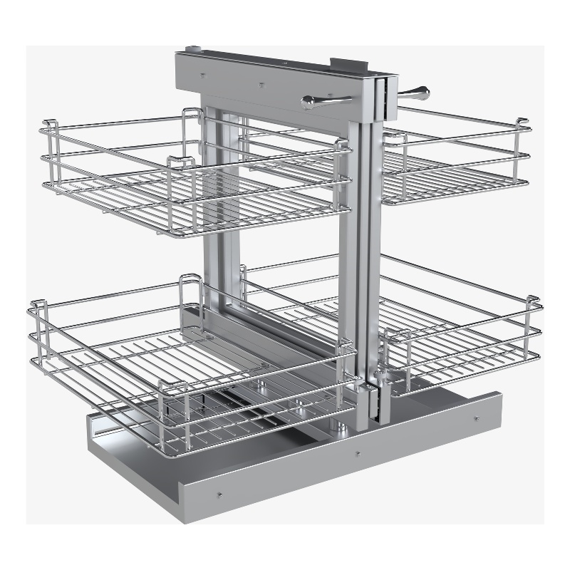 Pemberly Row Blind Corner Cabinet Pull Out Organizer in Silver