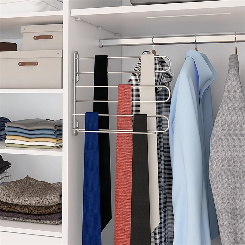 Pemberly Row Wall Mounted Closet Tie Rack with 6 Hooks in Silver