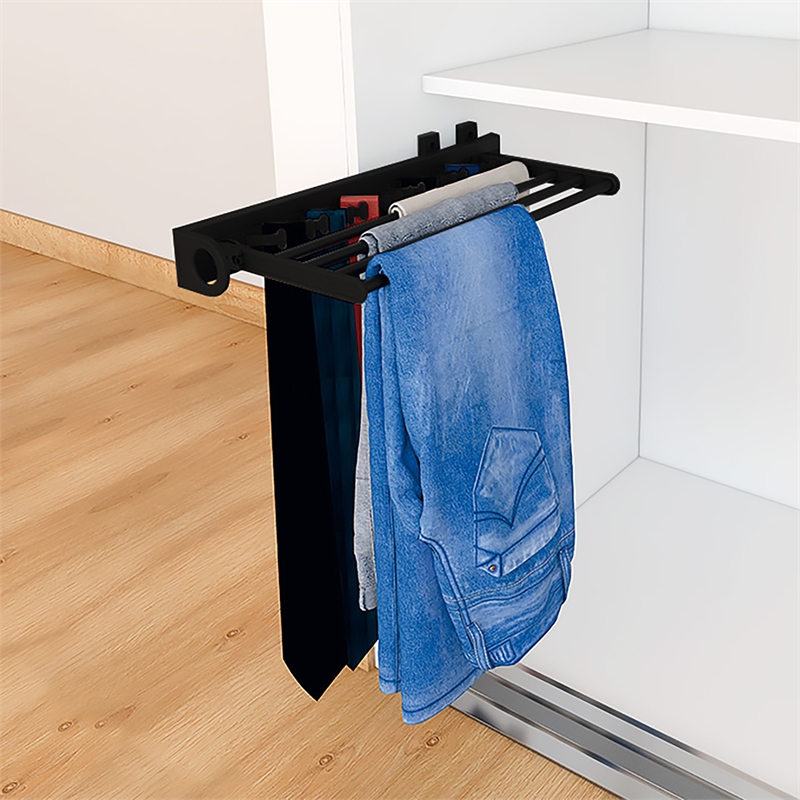 Pemberly Row Pull Out Trouser and Tie Rack 14 Hooks in Black
