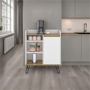 Pemberly Row Freestanding Coffee Station Table with Cabinet in White
