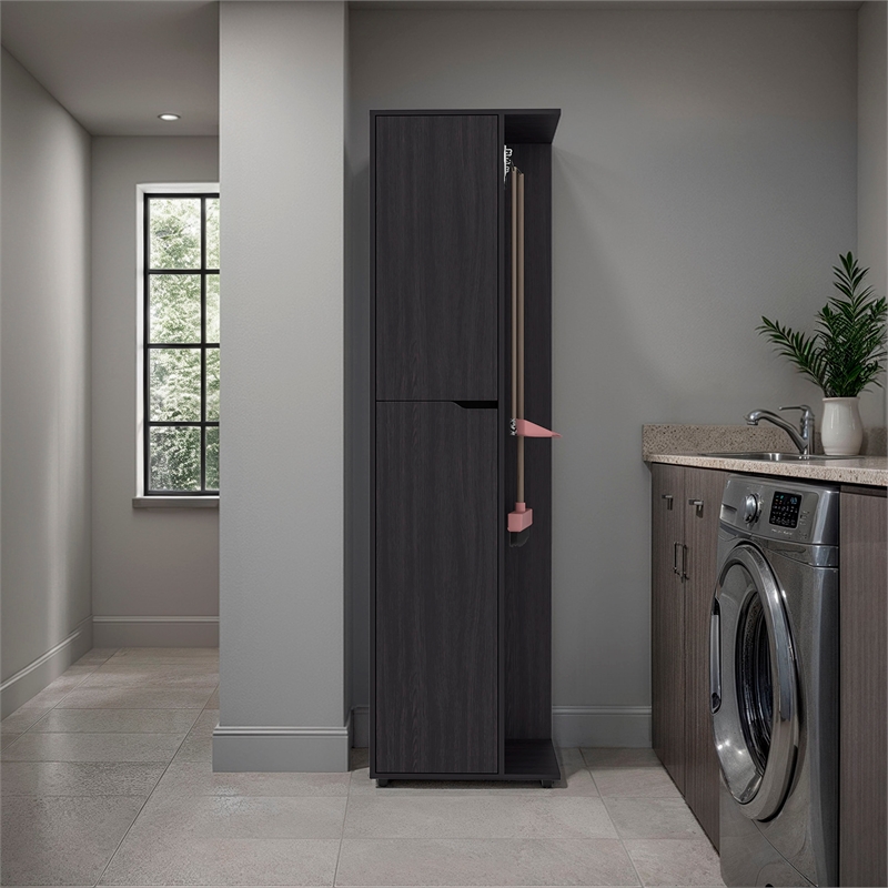 Pemberly Row Tall Storage Broom Cabinet with 2 Doors in White