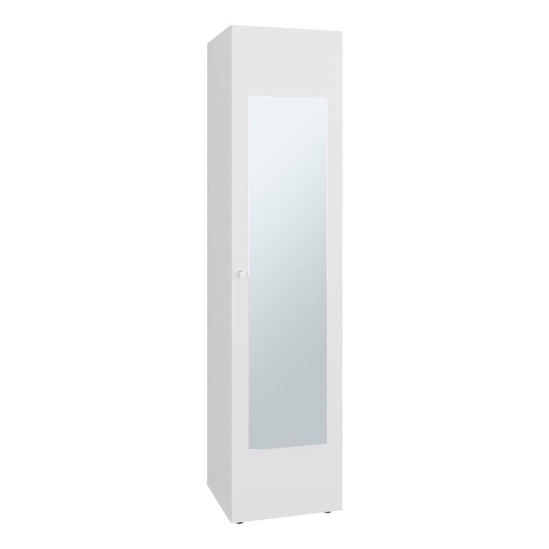 Pemberly Row Tall Single Door Linen Cabinet with Mirror in White