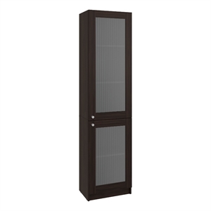 Pemberly Row Double Glass Door Display Cabinet with Shelves in Brown