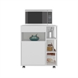 Pemberly Row Mobile Microwave Cart with One Door Cabinet in White