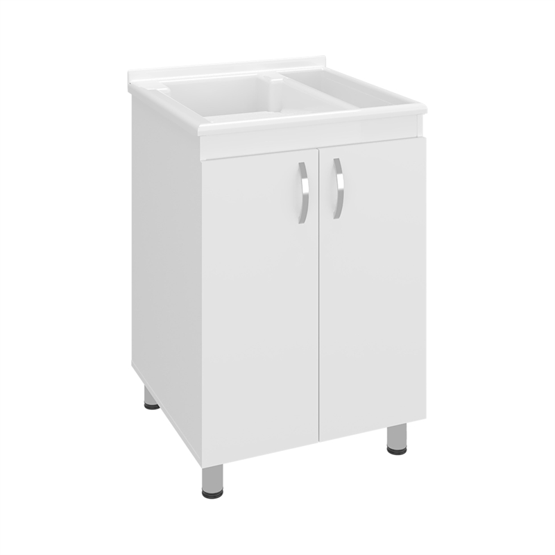 Pemberly Row 2 Door Laundry Utility Tub and Sink Cabinet in White