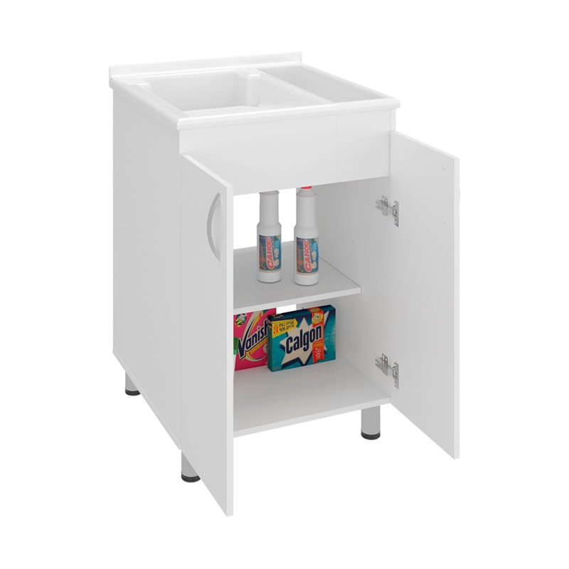 Pemberly Row 2 Door Laundry Utility Tub and Sink Cabinet in White