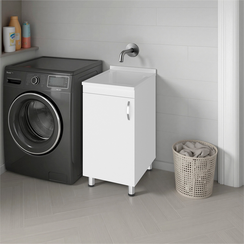 Pemberly Row Utility Tub and Sink Cabinet with One Door in White