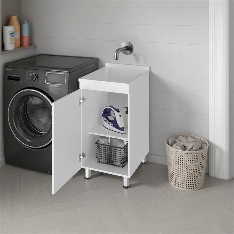 Pemberly Row Utility Tub and Sink Cabinet with One Door in White