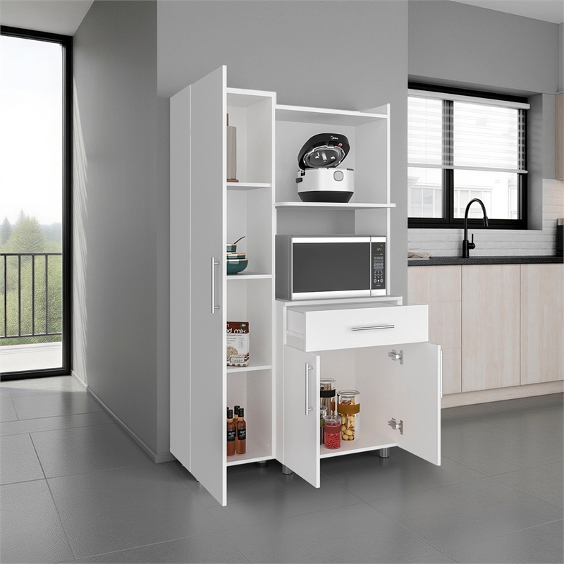 Pemberly Row Tall Complete Kitchen Pantry Storage Cabinet in White
