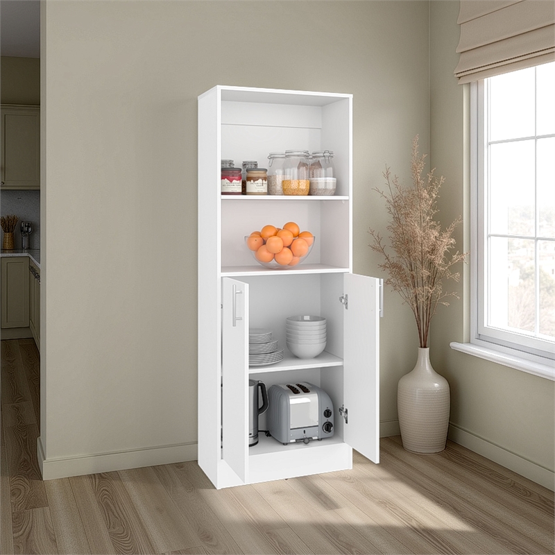 Pemberly Row Multipurpose 2 Door Storage Pantry Cabinet in White
