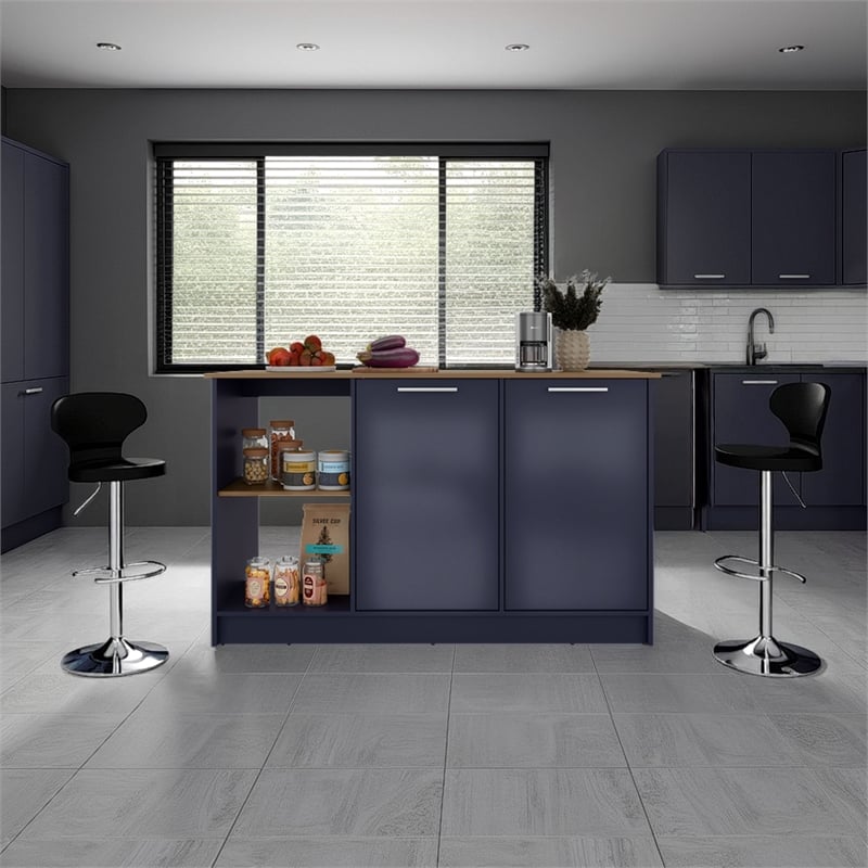 Pemberly Row Kitchen Island with Double Door Cabinet 59in in Multi-Color