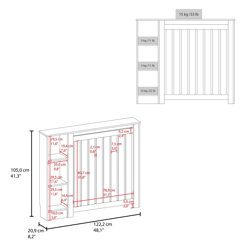 Pemberly Row Radiator Cover Cabinet with 3 Shelves 48in in Brown
