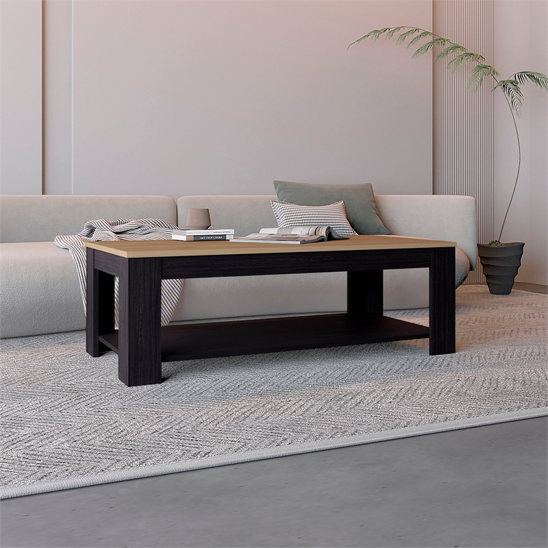 Pemberly Row Coffee Table with Open Shelf 47.2in Wide in Walnut